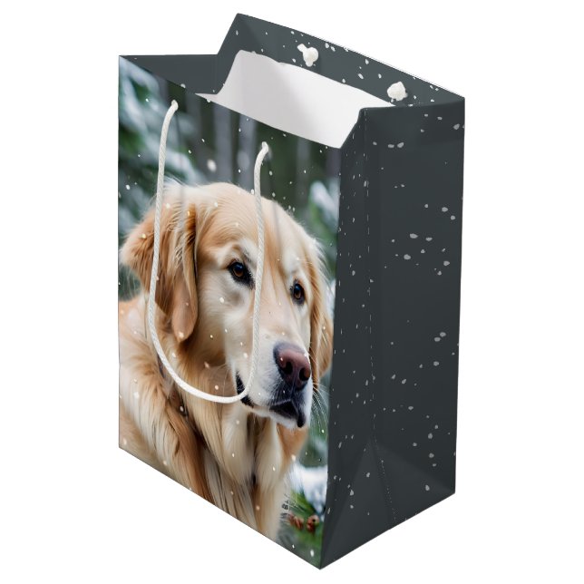 Golden Retriever In Snowflakes Medium Gift Bag (Front Angled)