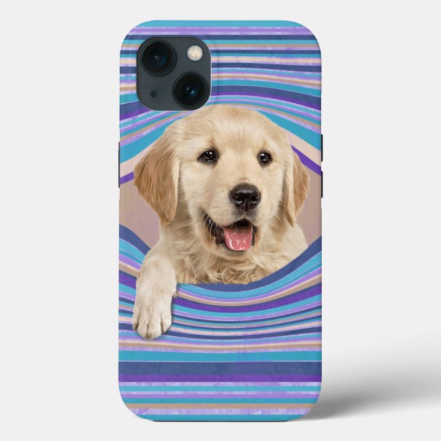 Golden Retriever In Striped Hole Case-Mate iPhone Case (Back)