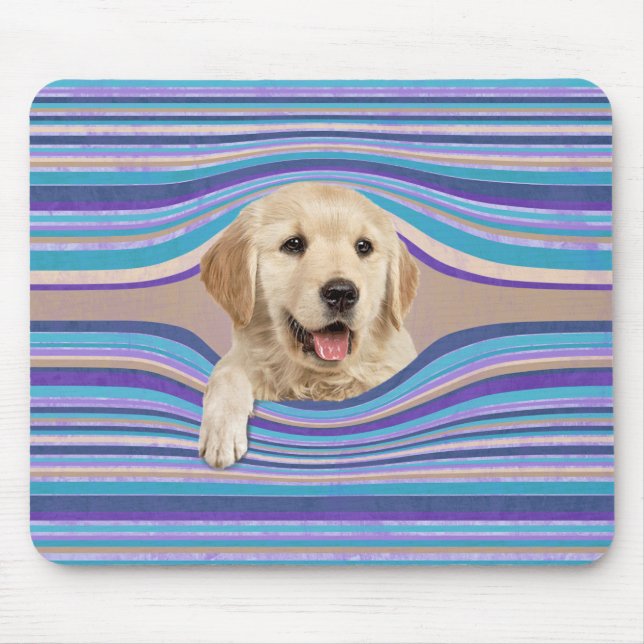 Golden Retriever In Stripes Mouse Mat (Front)