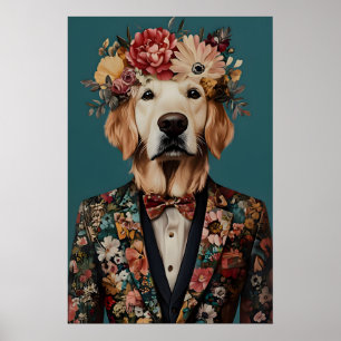 Golden Retriever In Suit Poster, Golden Retriever Poster