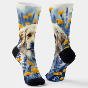 Golden Retriever in the flowers Socks