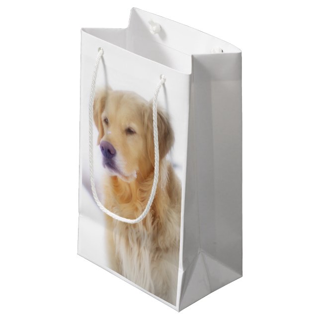 Golden Retriever in the Snow Small Gift Bag (Front Angled)