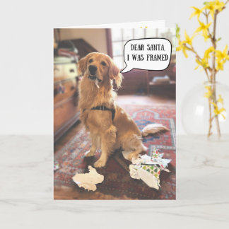 Golden Retriever in Trouble with Santa Christmas Card