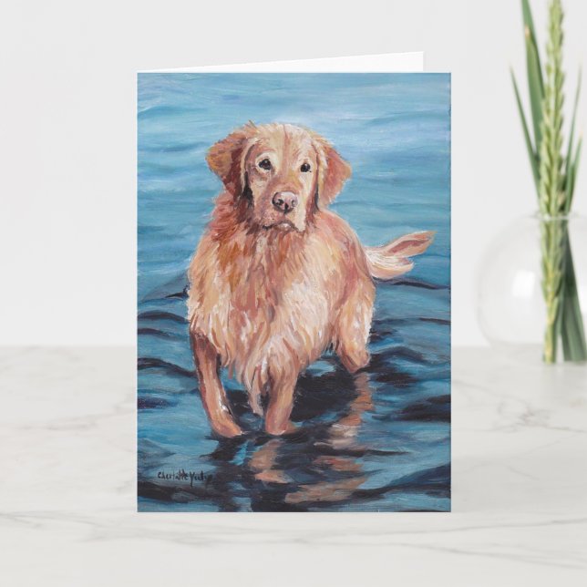 Golden Retriever in Water Dog Art Greeting Card (Front)