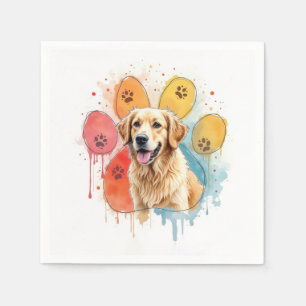 Golden Retriever in Watercolor Paw Print Napkin