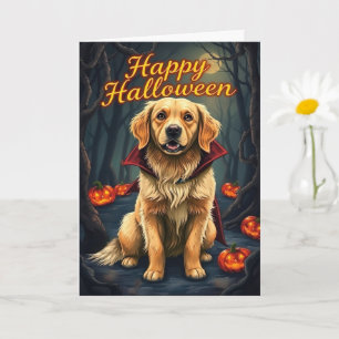 Golden Retriever in Witch Hat Halloween Cute Dog  Card