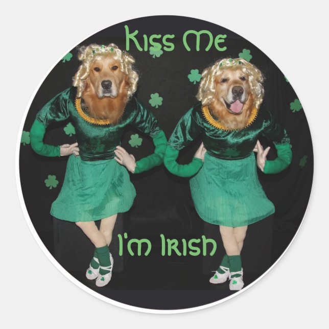 Golden Retriever Irish Stepdancers Classic Round Sticker (Front)