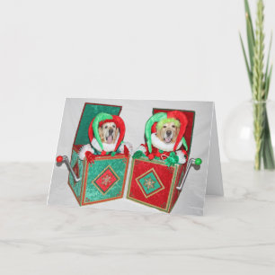 Golden Retriever Jack in the Box Christmas Card