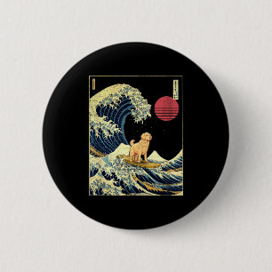 Golden Retriever Japanese Kanagawa Wave Funny Surf 6 Cm Round Badge