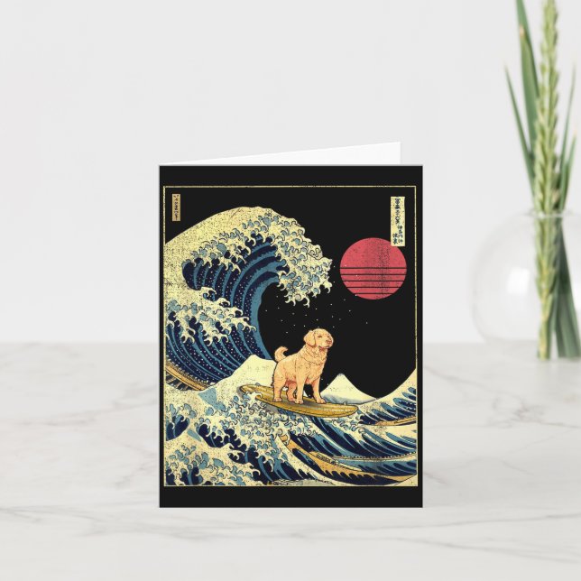 Golden Retriever Japanese Kanagawa Wave Funny Surf Card (Front)