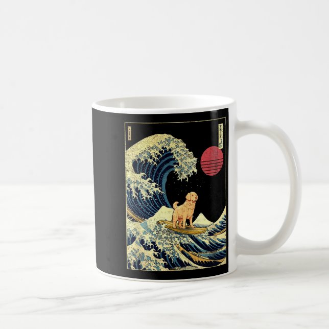 Golden Retriever Japanese Kanagawa Wave Funny Surf Coffee Mug (Right)