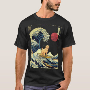 Golden Retriever Japanese Kanagawa Wave Funny Surf T-Shirt
