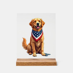 Golden Retriever July 4th Vintage Patriotic Tee 2 Acrylic Sign