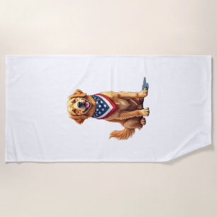 Golden Retriever July 4th Vintage Patriotic Tee 2 Beach Towel