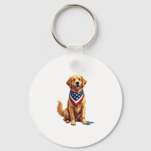 Golden Retriever July 4th Vintage Patriotic Tee 2 Key Ring