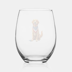 Golden Retriever July 4th Vintage Patriotic Tee 2 Stemless Wine Glass