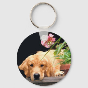 Golden Retriever Keychain With Flower