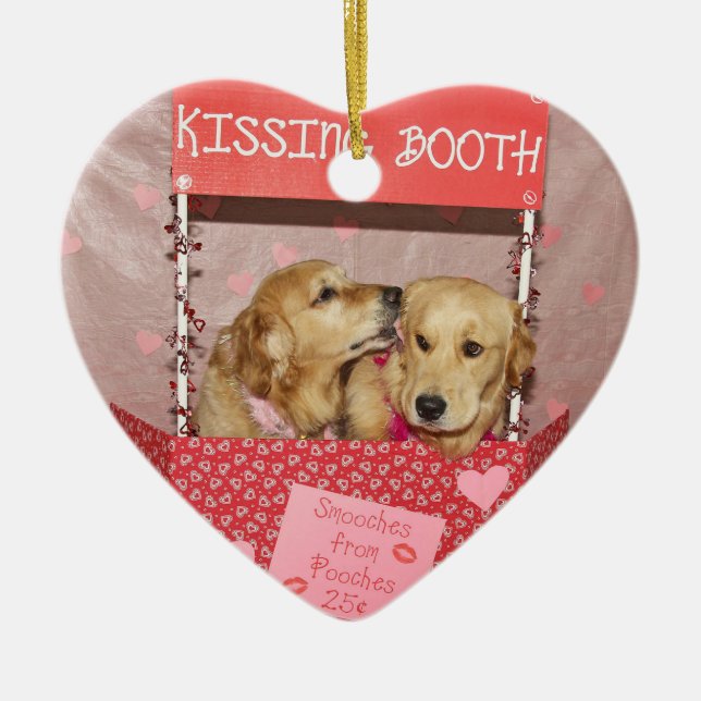 Golden Retriever Kissing Booth Ceramic Tree Decoration (Front)