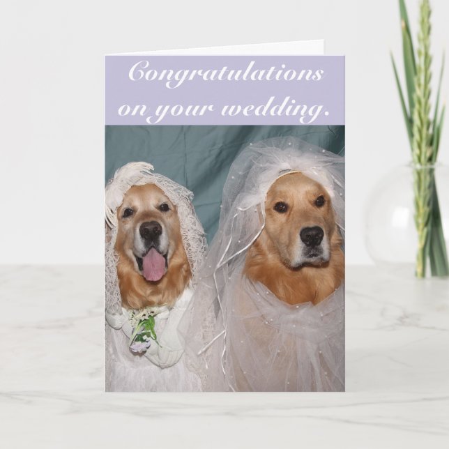 Golden Retriever Lesbian Brides Wedding Card (Front)