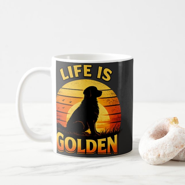 Golden retriever life is golden sunset dog mug (With Donut)