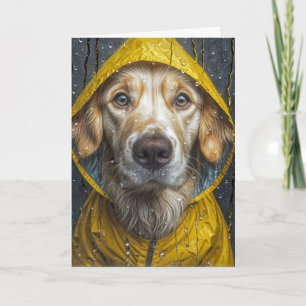 Golden Retriever Looking Out of a Wet Window Card