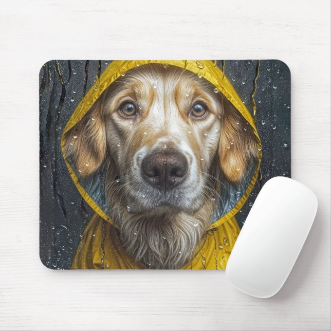 Golden Retriever Looking Out of a Wet Window Mouse Mat (With Mouse)