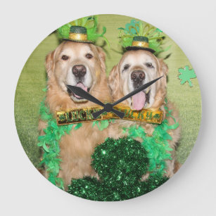 Golden Retriever Lucky Dog St. Patrick’s Day Large Clock