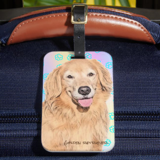Golden retriever luggage tag with paw print
