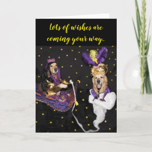 Golden Retriever Magic Carpet Genie Birthday Wish Card