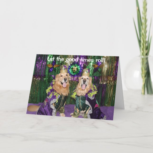 Golden Retriever Mardi Gras Kings Card (Front)