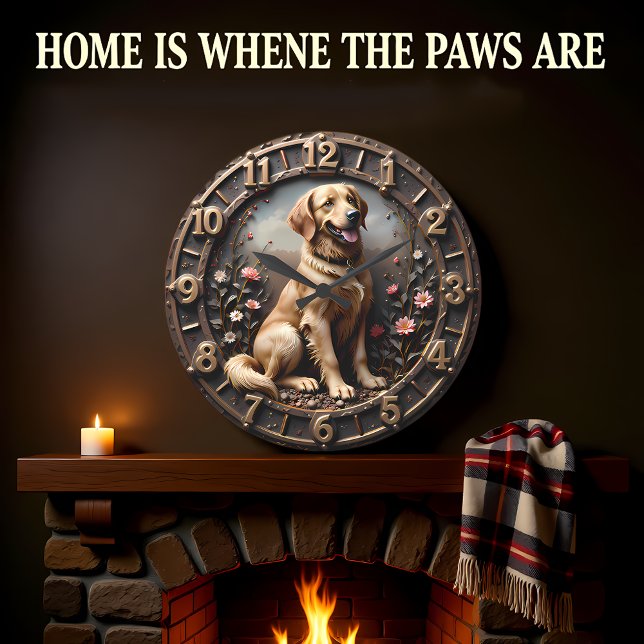 Golden Retriever Meadow Bronze Style Large Clock (Creator Uploaded)