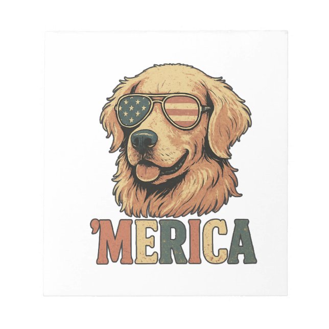 Golden Retriever 'Merica Sunglasses Notepad (Front)