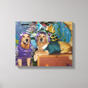 Golden Retriever Mermaid Under the Sea Canvas Print