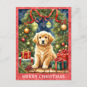 Golden Retriever Merry Christmas Cute Puppy Dog Postcard