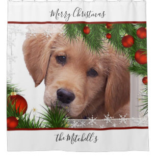 Golden Retriever Merry Christmas - Cute Puppy Dog Shower Curtain