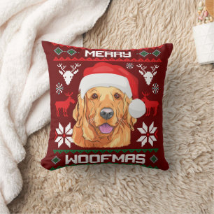 Golden Retriever Merry Woofmas Sweatshirt Dog Cushion