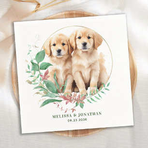 Golden Retriever Modern Botanical Floral Wedding  Napkin