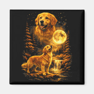 Golden Retriever Moonlit Night Art Dog Howling At Magnet