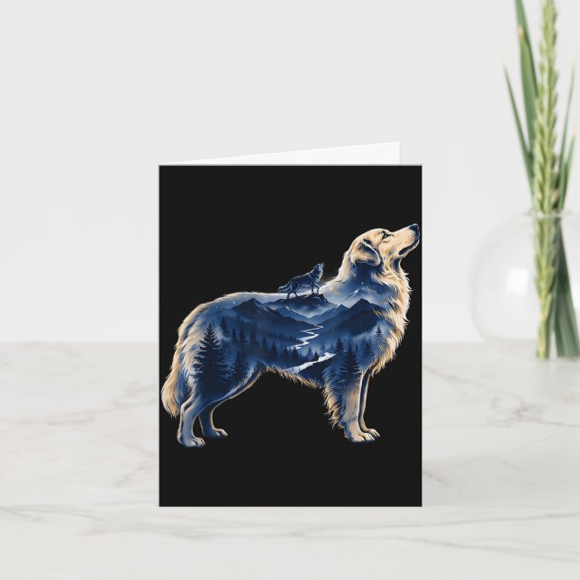 Golden retriever moonlit wilderness mountain card (Front)