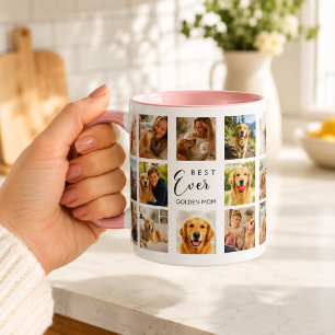 Golden Retriever mother mum photo collage pink Mug