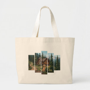 Golden Retriever Mountain Cabin Large Tote Bag