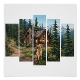 Golden Retriever Mountain Cabin Poster