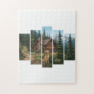Golden Retriever Mountain Cabin Puzzle