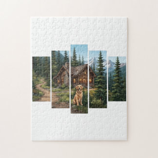 Golden Retriever Mountain Cabin Puzzle