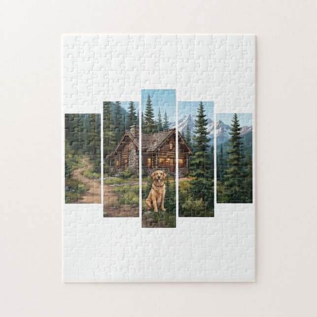Golden Retriever Mountain Cabin Puzzle (Vertical)