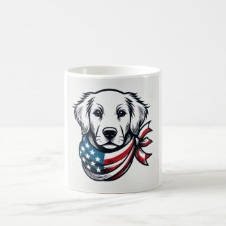 Golden Retriever Mug with American Flag Scarf
