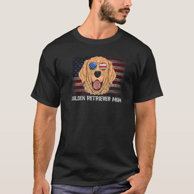 Golden Retriever Mum American Dog Us Flag 4th Of J T-Shirt (Front)