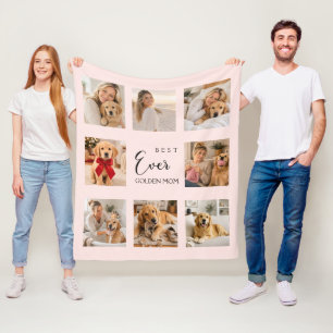 Golden Retriever Mum Mother Pink Photo Collage Fleece Blanket