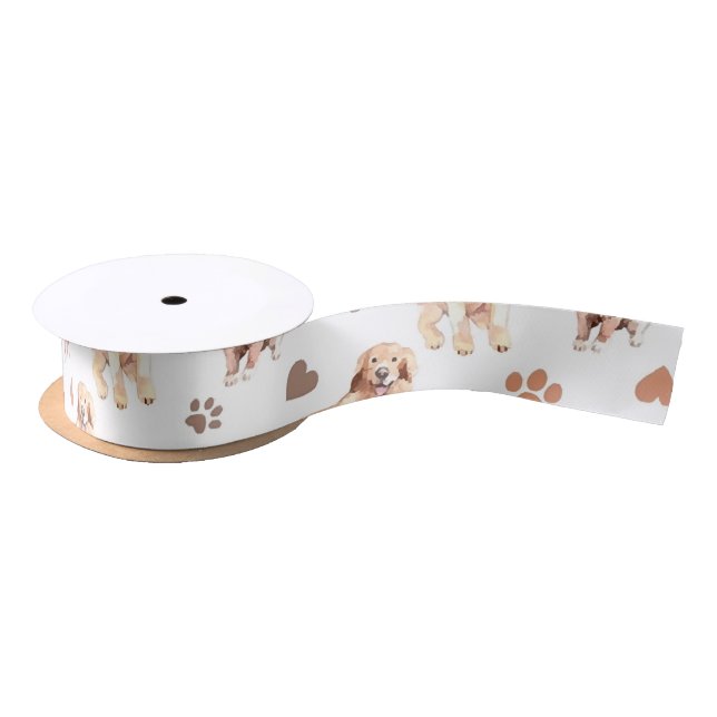 Golden Retriever Mum Pattern Satin Ribbon (Spool)
