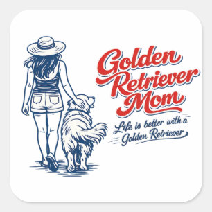 Golden Retriever Mum Sticker - Retro Line Art Dog